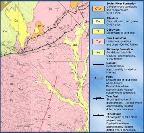 Are there any faults on your geologic map? If so, what types? What types of rock are found in the ar