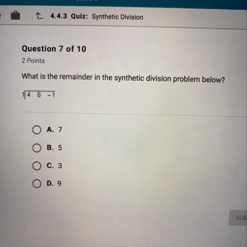 What is the remainder in the synthetic division problem below.