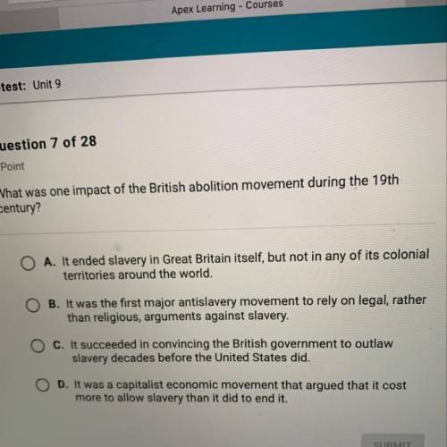 Please help !! What was one impact of the british abolition movement during the 19th century?