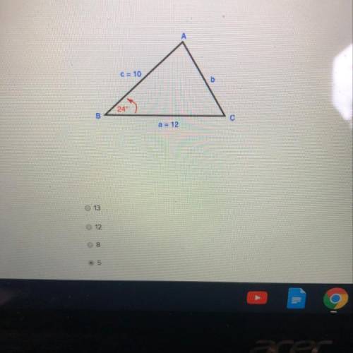Find the approximate value of bin the triangle shown.