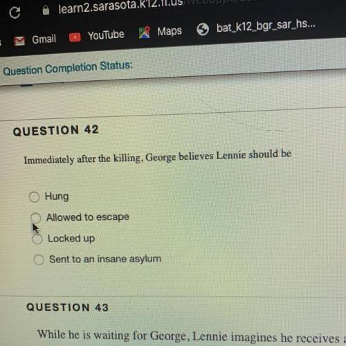 Immediately after the killing, george believes that lennie should be