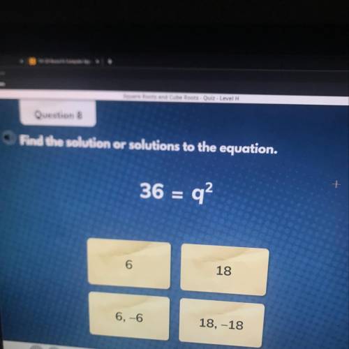 Find the solution or solutions to the equation 36=q^2