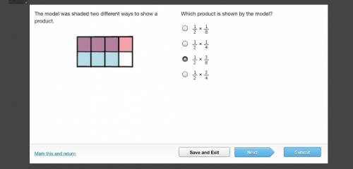 Please tell me the answer!The model was shaded two different ways to show a product.A fraction bar d
