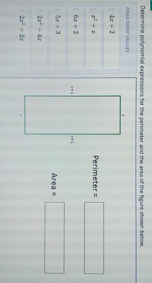 Determine polynomial expressions for the perimeter and the area of the figure shown belowhelp plz