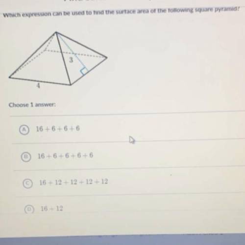 Which express can be used to find the surface area of the following square pyramid.