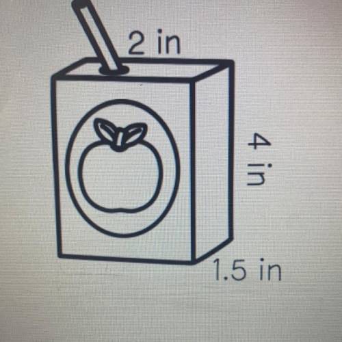 A juice box is constructed from a cardboard net. How many inches of cardboard are needed for each ju