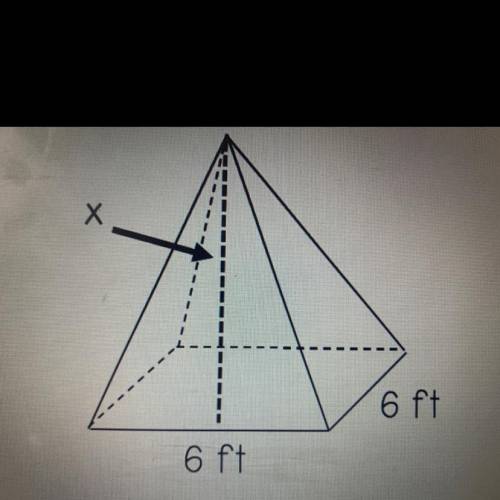 The pyramid pictured below has a total surface area of 156 feet squared. Find the missing measuremen
