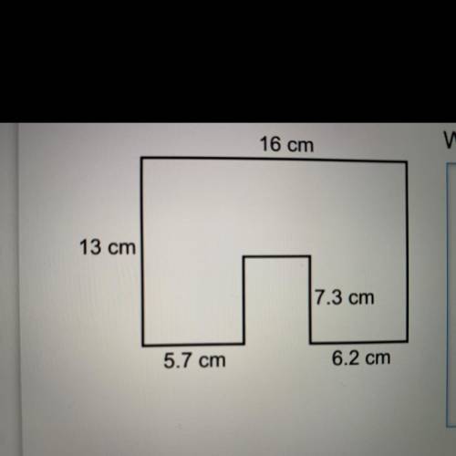 The shape below is formed from a rectangle measuring 13cm by 16cm from which a rectangle length 7.3c