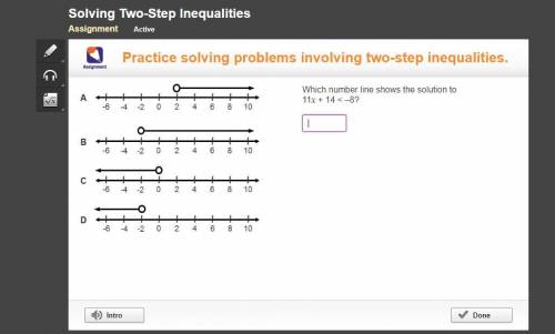 Practice solving problems involving two-step inequalities. 4 number lines going from negative 6 to p