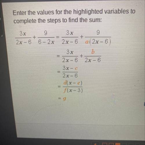 Enter the values for the highlighted variables to complete the steps to find the sum: 3x Эх 2x - 6'