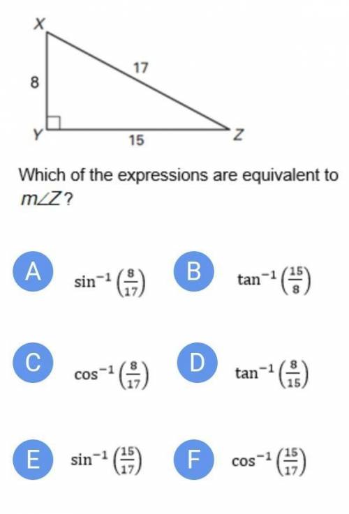 Which of the expressions are equivalent to angle z?