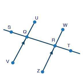 What angle relationship describes ∠UQR and ∠WRT? alternate interior angles alternate exterior angles