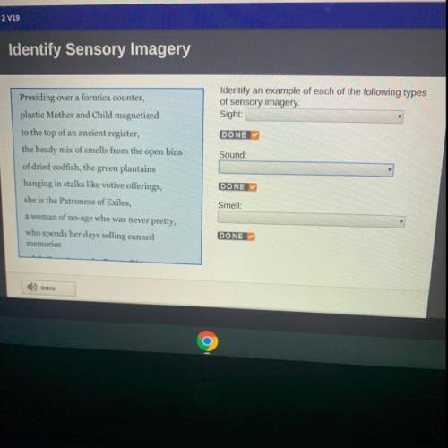 Identify an example of each of the following types of sensory imagery. Sight: Sound: Smell: hurry pl