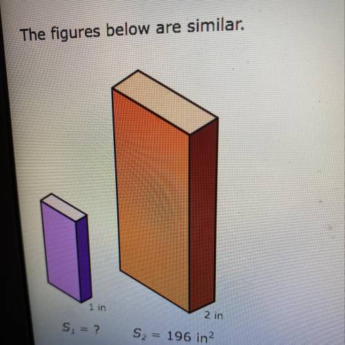 The figures below are similar. 2 in S = ? S2 = 196 in? What is the surface area of the smaller recta