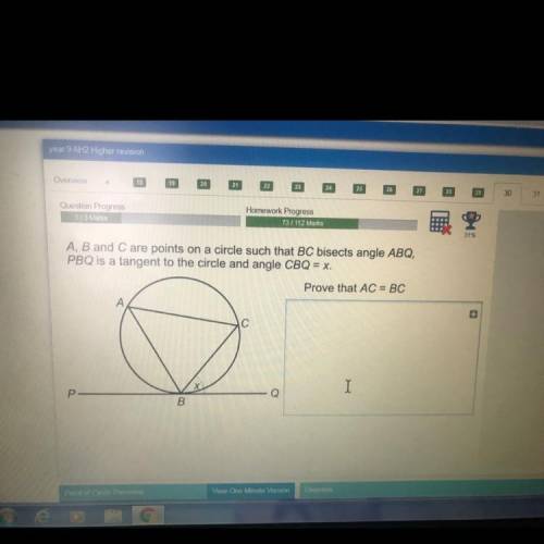 A b and c are points on a circle such that BC bisects angle ABQ, PBQ is a tangent to the circle and