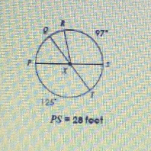 Find the arc length for RPT. Round your answer to the nearest hundredth. PS = 28 feet