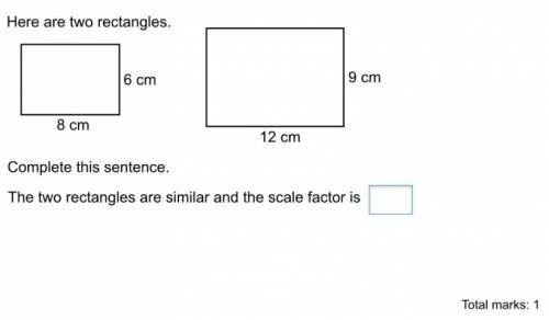 Here are two rectangles. 6,8(cm) 9,12cm) Complete this sentence. The two rectangles are similar and