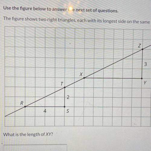 The figure shows two right triangles, each with its longest side on the same line. What is the lengt