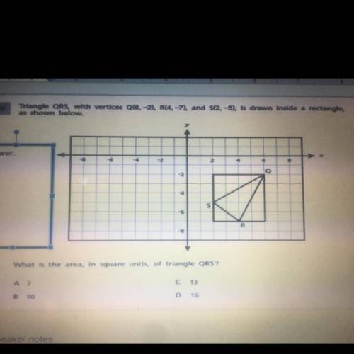 It says what is the area, in square units, of triangle QRS? I need help