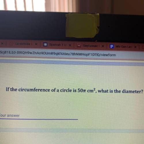If the circumference of a circle is 50piecm squared what is the diameter