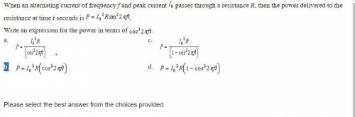 When an alternative current of frequency f and peak current I 0 passes through a resistance R, then