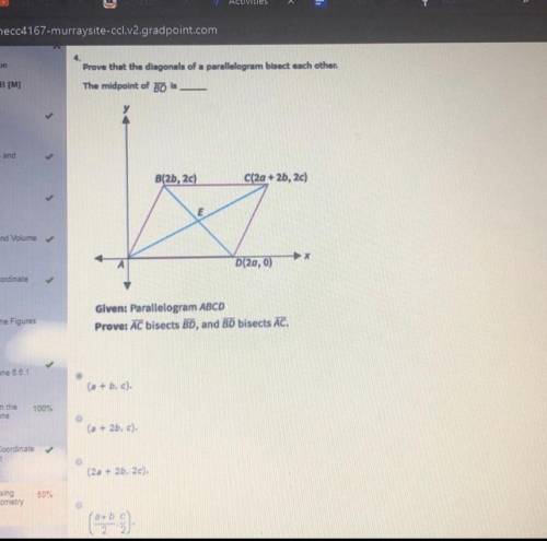 SOMEONE PLEASE HELP ?  Prove that the diagonals of a parallelogram bisect each other. The midpoint o