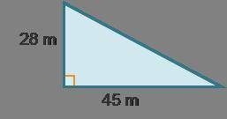 Consider the right triangle. A right triangles with side lengths 28 meters and 45 meters. The hypote
