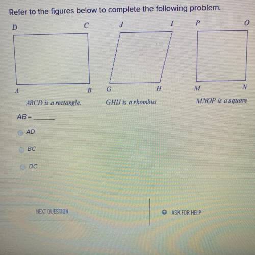 Refer to the figures below to complete the following problem A AD B BC C DC