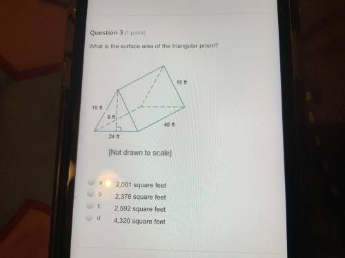 What is the surface area of the triangular prism Not drawn to scale 2001 2376 2592 4320