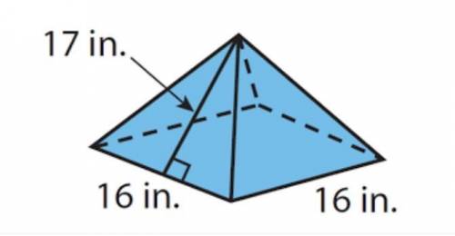 Find the surface area in squared inches of the square pyramid above.17 in16 in16 in