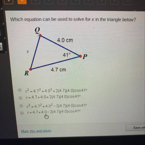 Which equation cab be used to solve for x in the triangle below ?