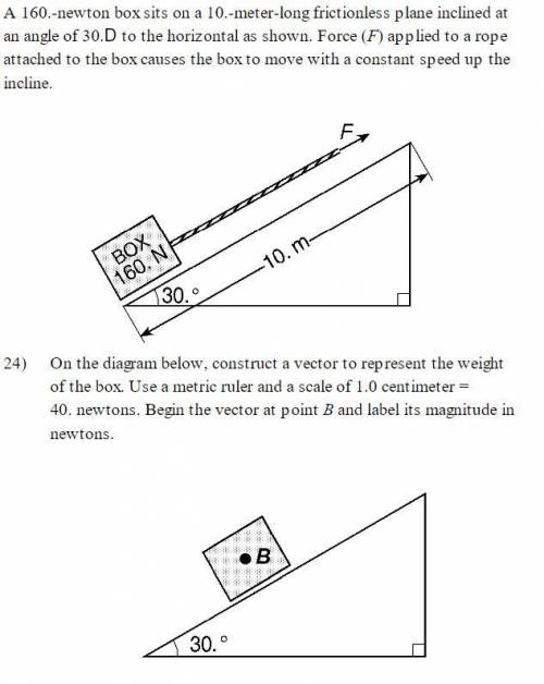 On the diagram below, construct a vector to represent the weight of the box. Use a metric ruler and