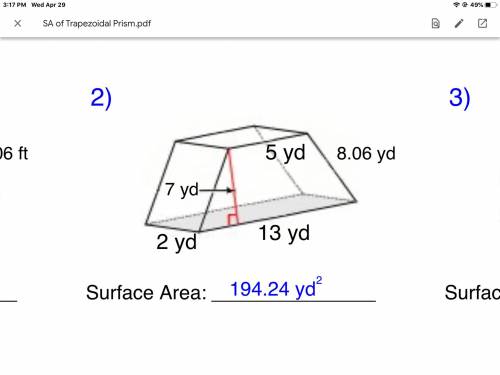 I need help with trapezoidal prism I know the answer I just need help showing my work please help. P