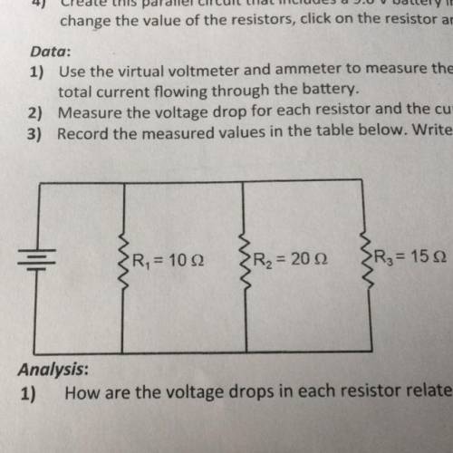 With a 9.0V battery, how are the voltage drops in each resistor related to the voltage supplied by t