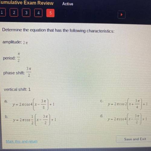 Determine the equation that has the following characteristics