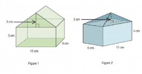 Which figure has a greater volume and by how much? The volume of figure 1 is 45 centimeters cubed gr