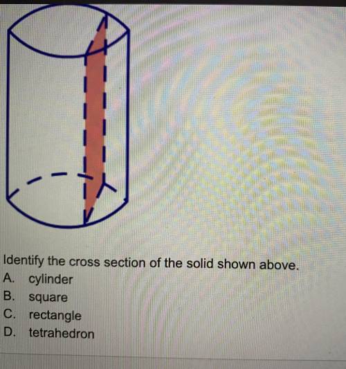 Identify the cross section of the solid shown in the diagram. A. Tetrahedron B. Quadrilateral C. Rec