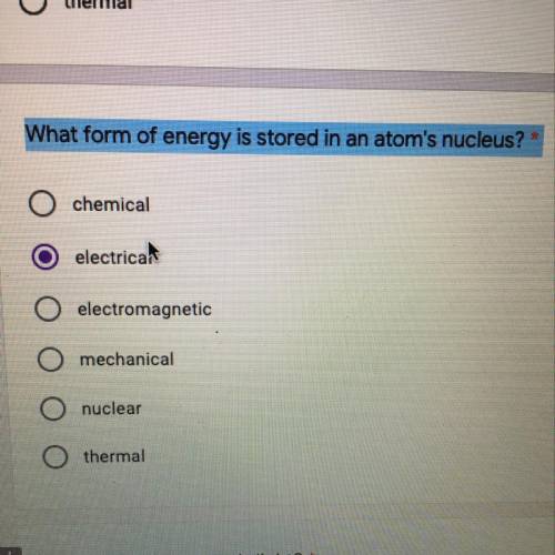 What form of energy is stored in an atom’s nucleus