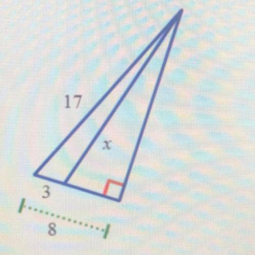 Find the unknown side length, x. Write your answer in simplest radical form. A 15 B. 5 √ 0 C. 2 √ 70