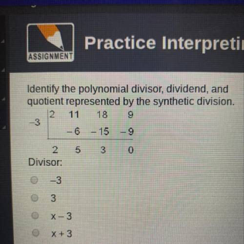 Identify the polynomial divisor, dividend, and quotient represented by the synthetic division