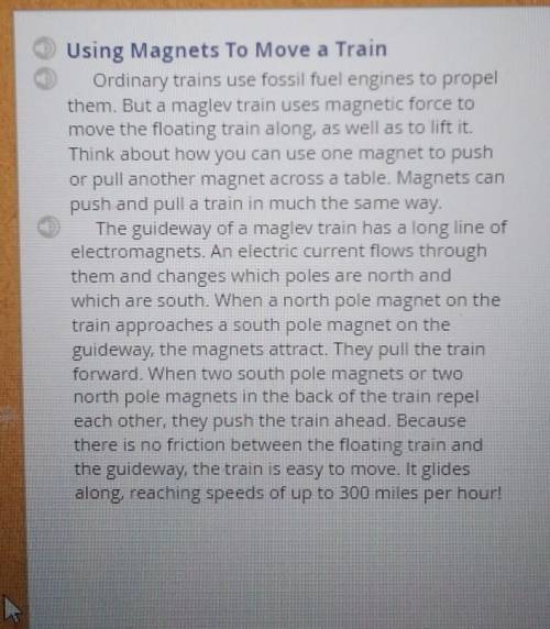 Part AWhat is the most important effect of the maglev traln usingelectromagnets to move?A.An electri