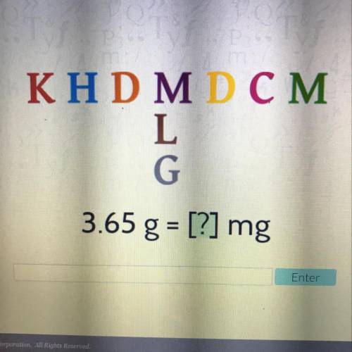 KHDM DCM 3.65 g = [?] mg Enter