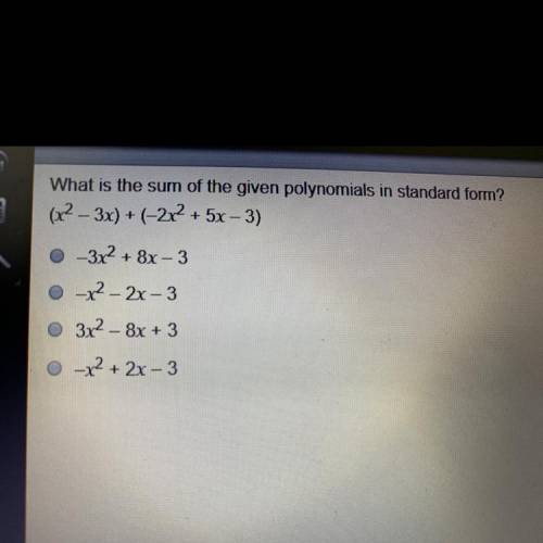 What is the sum of the given polynomials in standard form?
