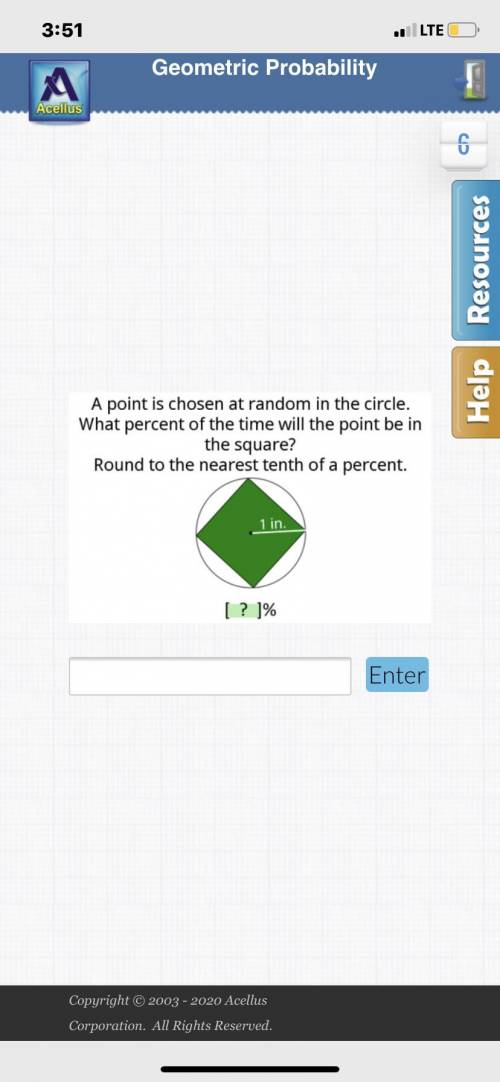 A point is chosen at random in the circle. What percent of the time will the point be in the square?