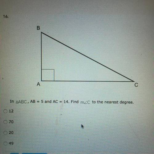 Need help ASAP!  In ABC, ab = 5, and AC = 14. Find m