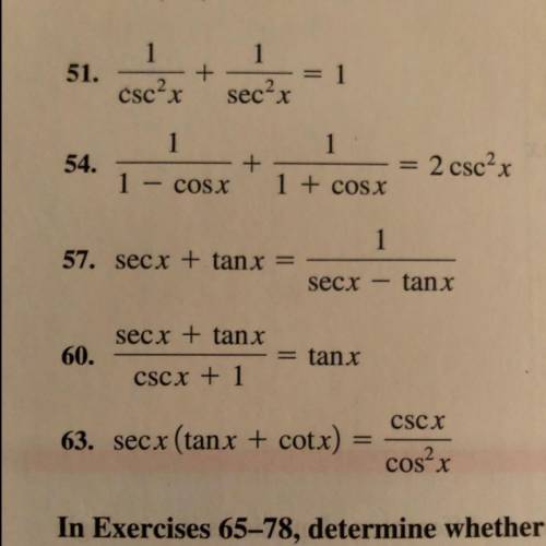 Can someone please help me with 57. you have to verify using trig identities.