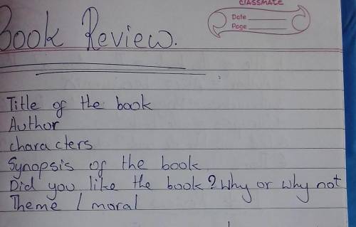 A book review on any topic classes seven an above.