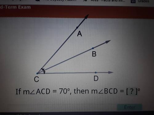 If measure angle acd=70 then measure angle bcd=