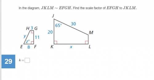 In the diagram, JKLM∼EFGH. Find the scale factor of EFGH to JKLM.