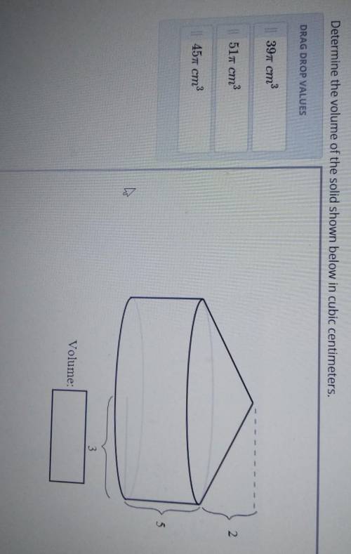 Determine the volume of the solid shown below in cubic centimeters. Help me plz